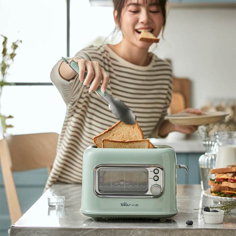 Minitorradeira de pão com janela de vidro visível 2 fatias